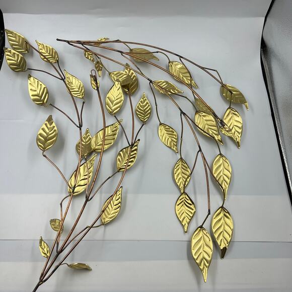 Vintage Metal Thin Hammered Gold Tone Leaves & Branches MCM Wall Hanging - Picture 6 of 10